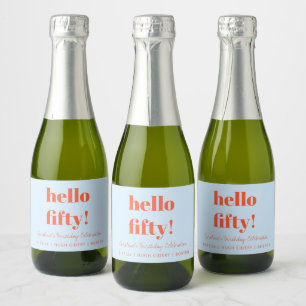 Étiquettes Pour Bouteilles De Vin Mousseux Gras Bleu Orange Moderne 50e Anniversaire Mini Per