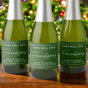 Étiquettes Pour Bouteilles De Vin Mousseux Green Christmas Friendsmas Fête Faveurs