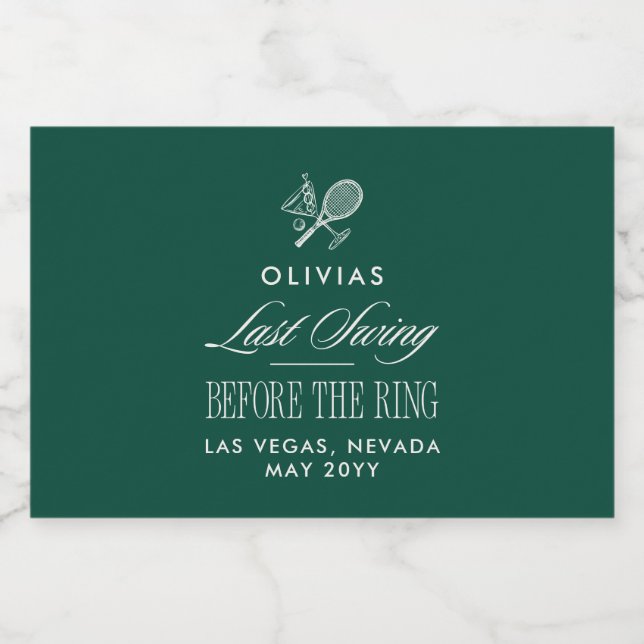 Étiquettes Pour Bouteilles De Vin Mousseux Green Tennis Bachelorette Elegant Modern (Étiquettes simples)