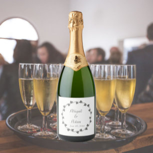 Étiquettes Pour Bouteilles De Vin Mousseux Gris Ivy Wreath Mariage personnalisé