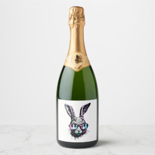 Étiquettes Pour Bouteilles De Vin Mousseux Groovi Lapin Face Lapin Avec Lunettes De Soleil Pâ