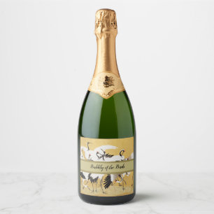 Étiquettes Pour Bouteilles De Vin Mousseux Grupe de grues japonaises Vintage Oiseau Riche Cla