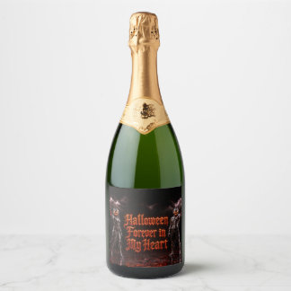Étiquettes Pour Bouteilles De Vin Mousseux Halloween à jamais dans mon cœur Gothique Citrouil