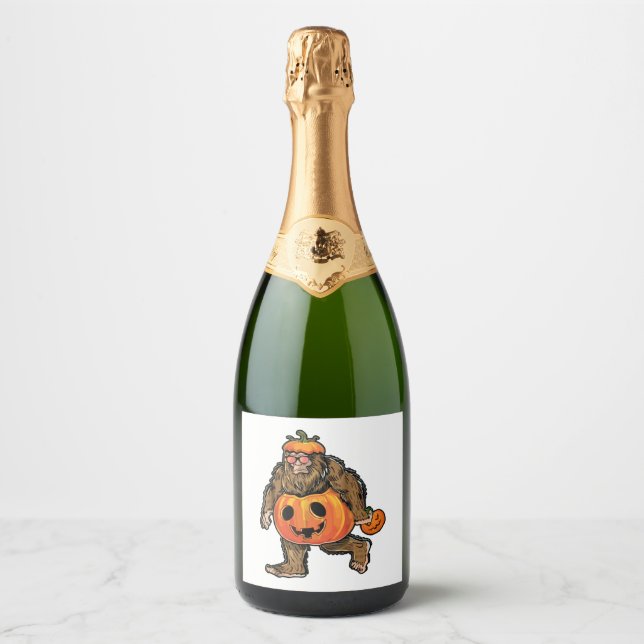 Étiquettes Pour Bouteilles De Vin Mousseux Halloween Citrouille Bigfoot (Devant)