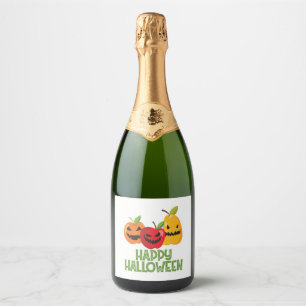 Étiquettes Pour Bouteilles De Vin Mousseux Halloween Vegan Happy Halloween Citrouille Végétar