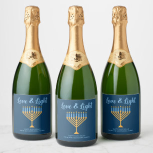 Étiquettes Pour Bouteilles De Vin Mousseux Hanoukka Love & Light Custom Menorah Blue Party