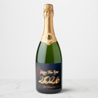Étiquettes Pour Bouteilles De Vin Mousseux Happy Sparkling New Year 2026 Fireworks