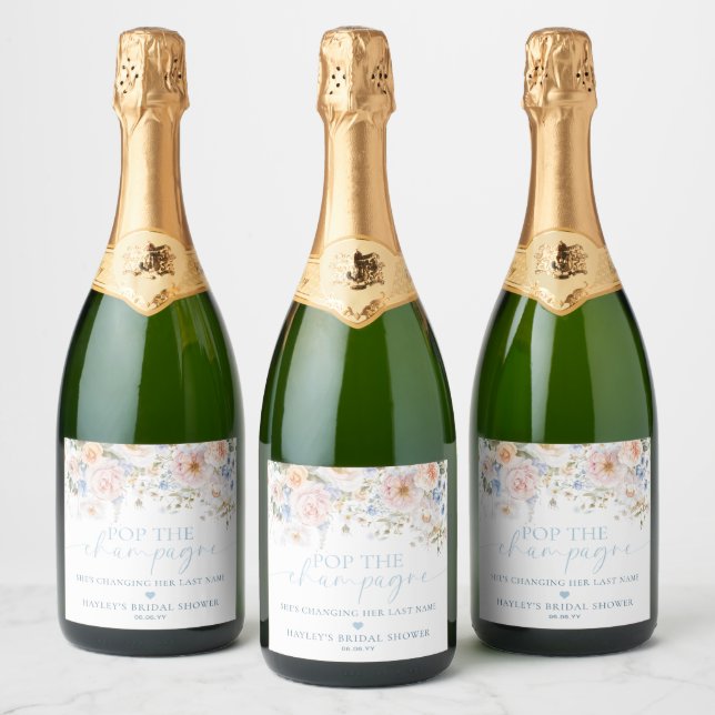 Étiquettes Pour Bouteilles De Vin Mousseux Hargrove Fleurs Bleues Faites sauter le Champagne  (Bouteilles)