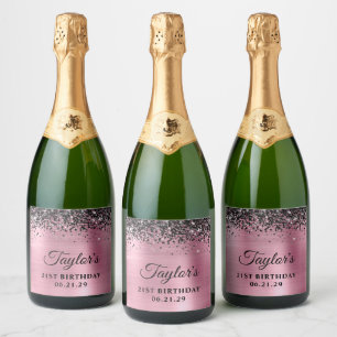 Étiquettes Pour Bouteilles De Vin Mousseux Haut Bordure Noir Pailleté Anniversaire 21 Ans Feu