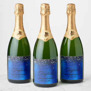 Étiquettes Pour Bouteilles De Vin Mousseux Haut Paillettes Noires Anniversaire 21 Ans Feuille