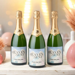 Étiquettes Pour Bouteilles De Vin Mousseux Heaven Envoyé Pastel Angel Wings Baby shower