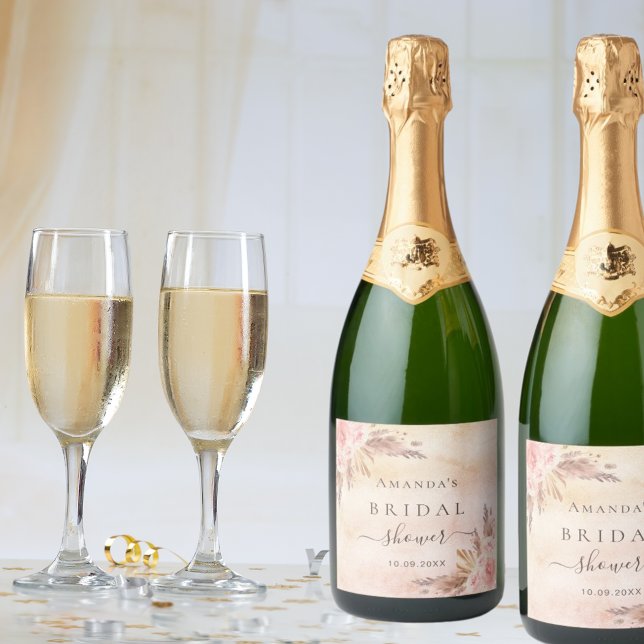 Étiquettes Pour Bouteilles De Vin Mousseux herbe de pampa rose gold pour Baby Shower (Créateur téléchargé)