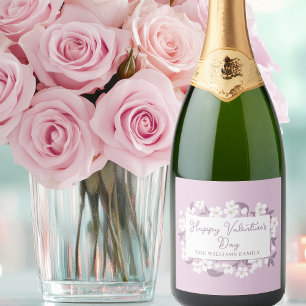 Étiquettes Pour Bouteilles De Vin Mousseux Heureuse Sainte-Valentin Chic Rose Floral Personna