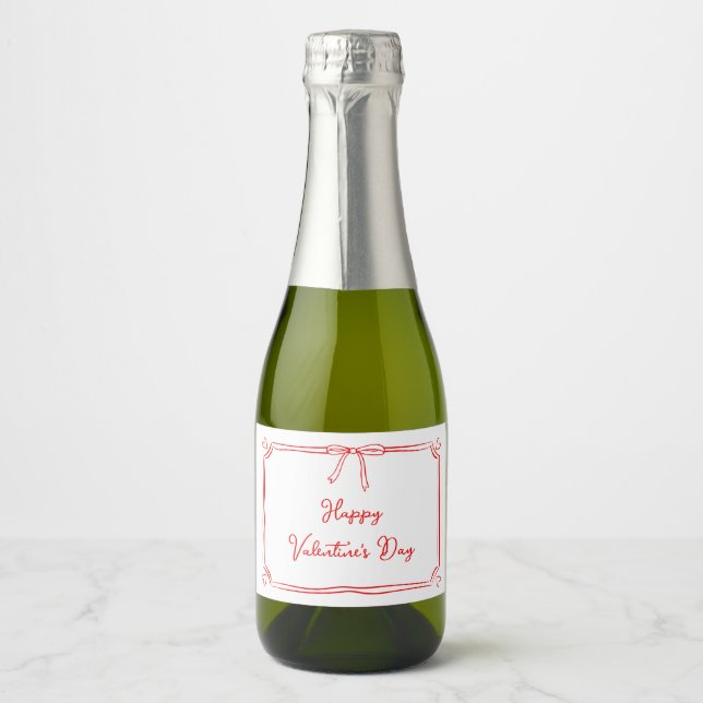 Étiquettes Pour Bouteilles De Vin Mousseux Heureuse Sainte-Valentin Mignonne Coquette Rouge C (Devant)