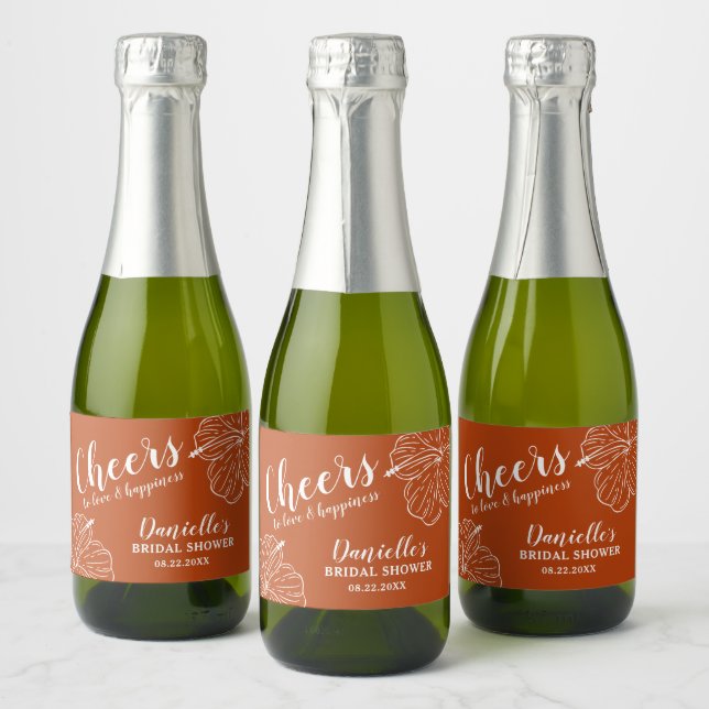 Étiquettes Pour Bouteilles De Vin Mousseux Hibiscus Floral Blanc Mini rouille Orange (Bouteilles)