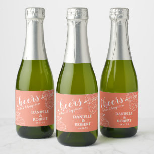 Étiquettes Pour Bouteilles De Vin Mousseux Hibiscus floral tropical blanc sur Peach Pink Mini