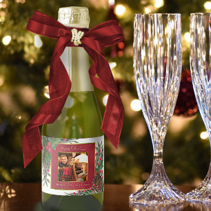 Étiquettes Pour Bouteilles De Vin Mousseux Holly & Pine Joyeux Noël Photo Festive Mini