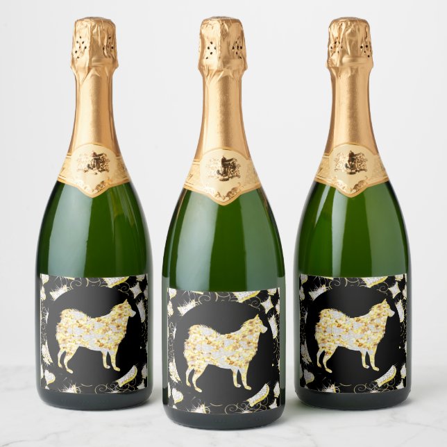 ÉTIQUETTES POUR BOUTEILLES DE VIN MOUSSEUX HUSKY BLING (Bouteilles)
