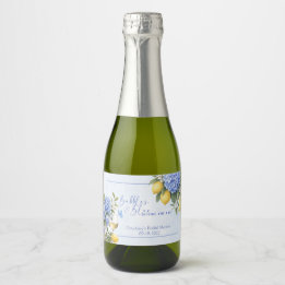 Étiquettes Pour Bouteilles De Vin Mousseux Hydrangea Bleu Quelque Chose De Bleu Baby Shower