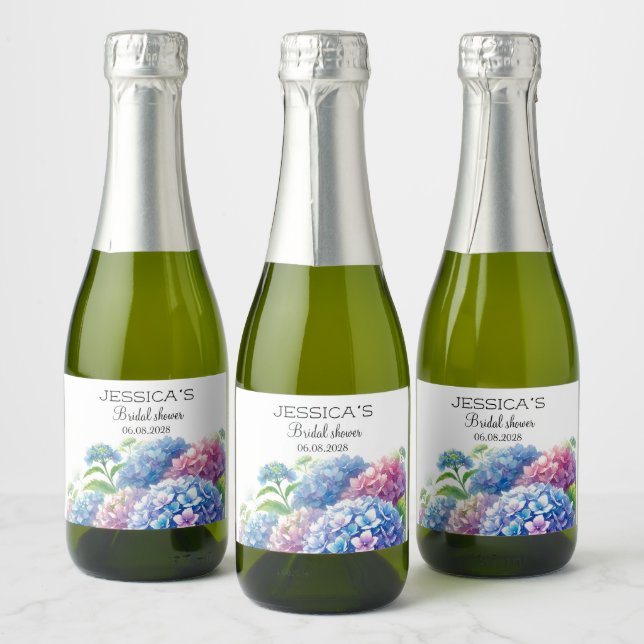 Étiquettes Pour Bouteilles De Vin Mousseux Hydrangeas Fleurs Bleues Fête de Mariage (Bouteilles)