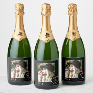 Étiquettes Pour Bouteilles De Vin Mousseux I Love My Sis Custom Photo - Personnalisée