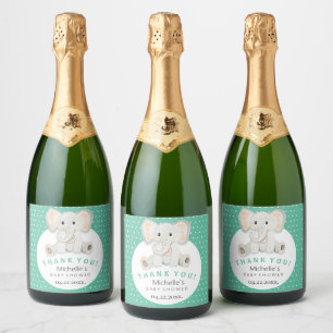 Étiquettes Pour Bouteilles De Vin Mousseux Illustration aquarelle d'un éléphant bébé mignon