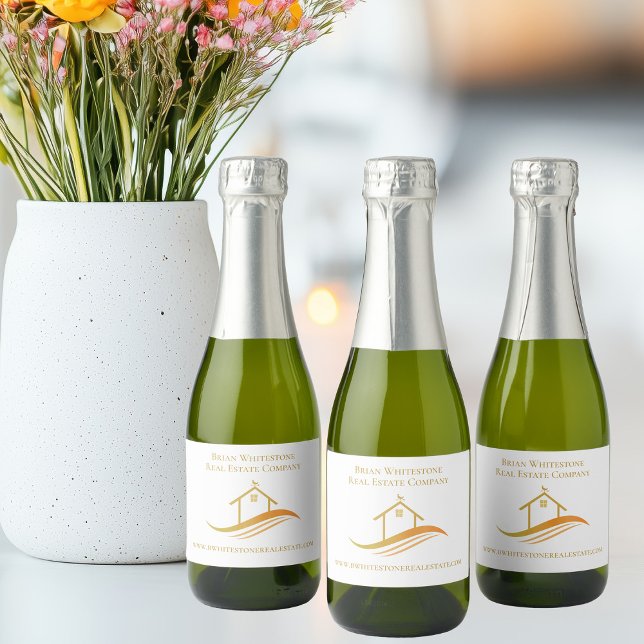 Étiquettes Pour Bouteilles De Vin Mousseux Immobilier Société Chic Custom Gold House Mini (Créateur téléchargé)