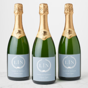 Étiquettes Pour Bouteilles De Vin Mousseux Initiales minimalistes de monogramme bleu dépoli