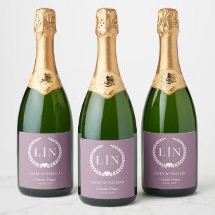 Étiquettes Pour Bouteilles De Vin Mousseux Initiales monogrammes minimalistes Dusty Rose Mauv