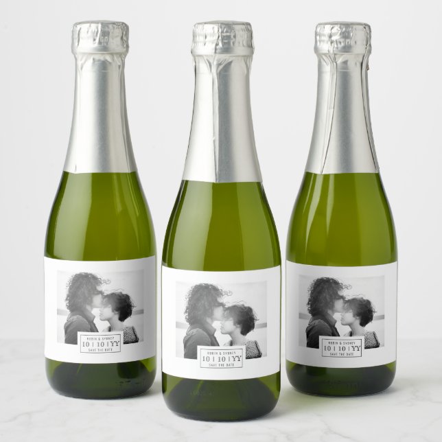 Étiquettes Pour Bouteilles De Vin Mousseux Insigne photo | Enregistrer La Date | Mini Étiquet (Bouteilles)