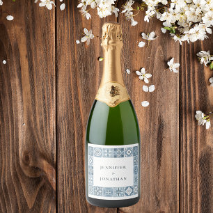 Étiquettes Pour Bouteilles De Vin Mousseux invitation au carrelage espagnol bleu et gris
