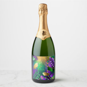 Étiquettes Pour Bouteilles De Vin Mousseux Iridescente mardi gras arrière - plan avec perles