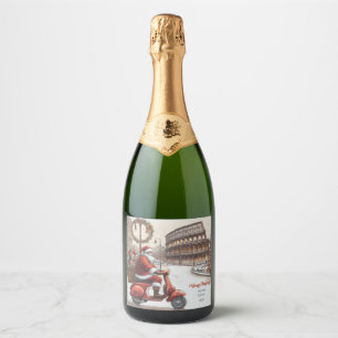 Étiquettes Pour Bouteilles De Vin Mousseux Italie Rome Aquarelle de Noël