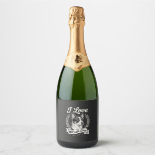 Étiquettes Pour Bouteilles De Vin Mousseux J'aime mon chien de troupeau vintage amateur de ch
