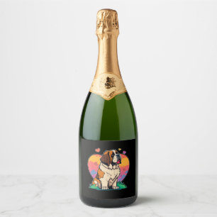 Étiquettes Pour Bouteilles De Vin Mousseux J'Aime Mon Saint-Bernard Chien