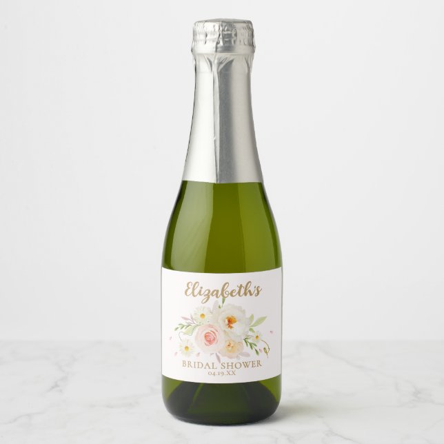 Étiquettes Pour Bouteilles De Vin Mousseux Jardin Chic Fleurs Mariage Shower (Devant)