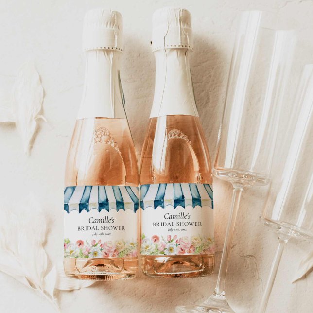 Étiquettes Pour Bouteilles De Vin Mousseux Jardin de fleurs roses Shower de mariage (Elegant Garden Bridal Shower Mini Champagne Labels)