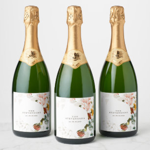Étiquettes Pour Bouteilles De Vin Mousseux Jardin de fleurs sauvages élégant à l'aquarelle Cl