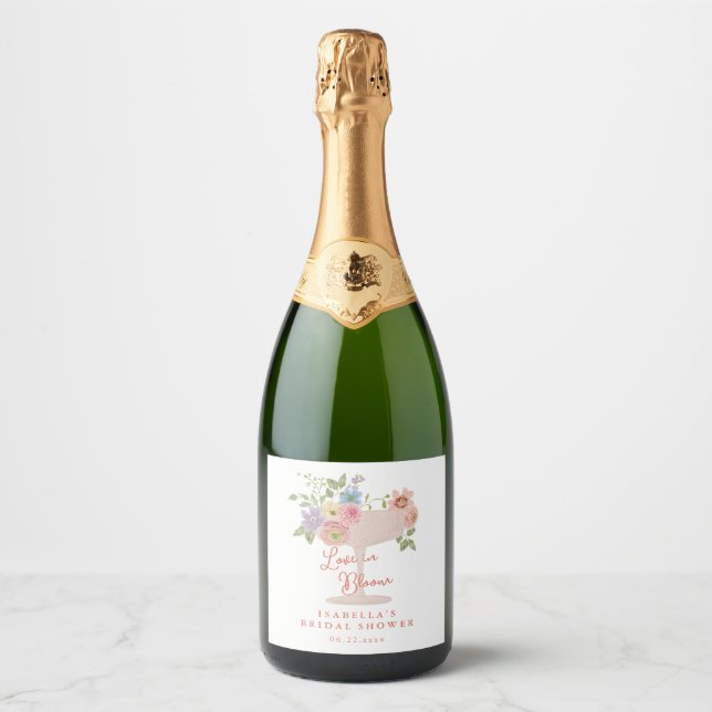 Étiquettes Pour Bouteilles De Vin Mousseux Jardin Floral en Fleur Mariage (Devant)