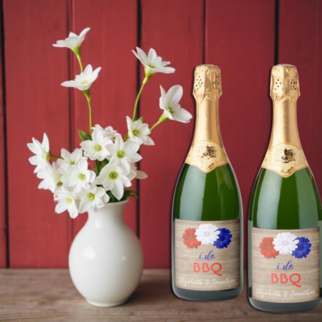Étiquettes Pour Bouteilles De Vin Mousseux Je fais BBQ Patriotique Floral (Créateur téléchargé)