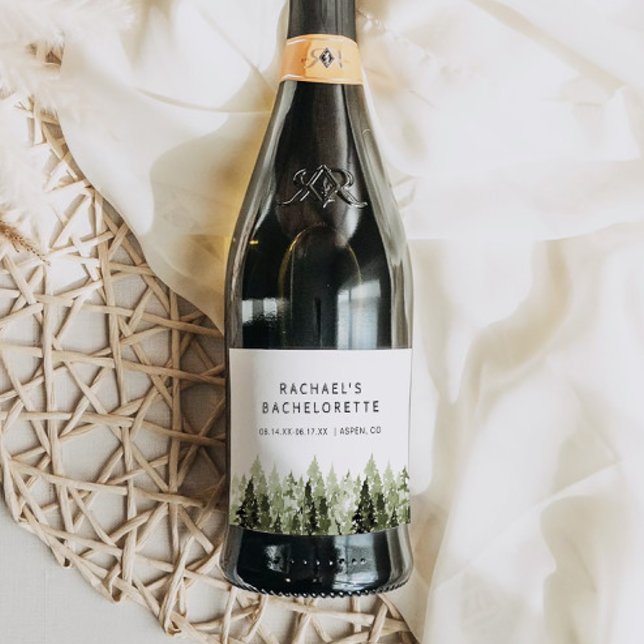 Étiquettes Pour Bouteilles De Vin Mousseux JENNA Rustic Pine Forest Bachelorette douche (Créateur téléchargé)