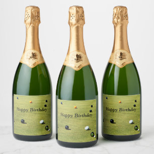 Étiquettes Pour Bouteilles De Vin Mousseux Jeu De Bowls De Pelouse Design Anniversaire,