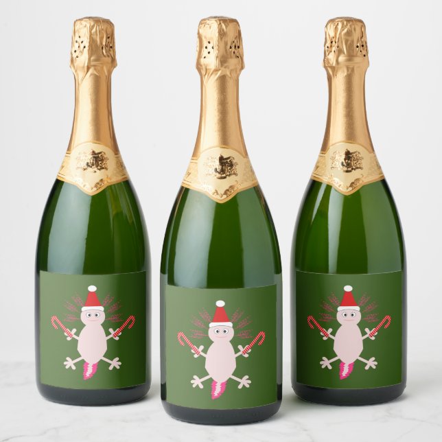 Étiquettes Pour Bouteilles De Vin Mousseux Joli Axolotl de Noël (Bouteilles)