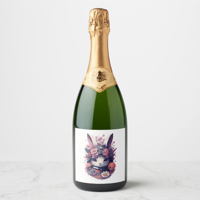 Étiquettes Pour Bouteilles De Vin Mousseux Joli Bunny (Devant)