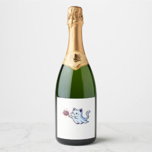 Étiquettes Pour Bouteilles De Vin Mousseux Joli Chat Fantôme Chaton Halloween Effrayant Magi