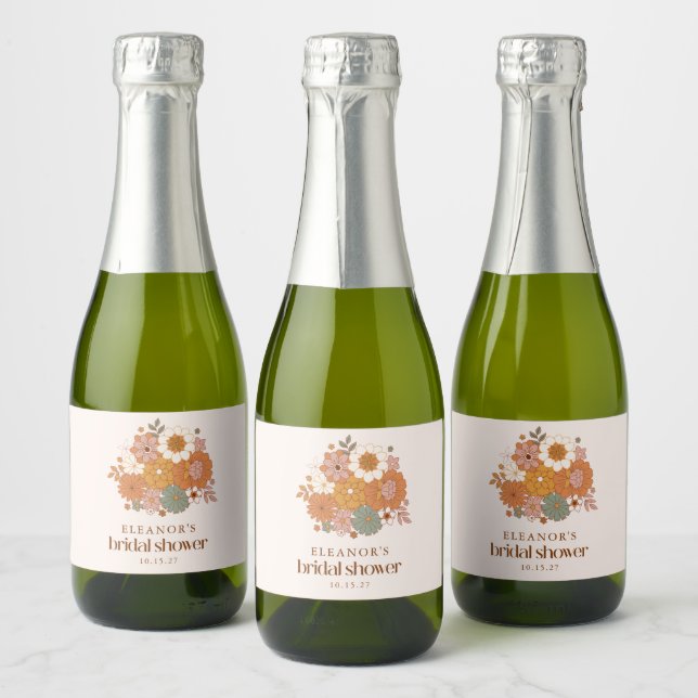 Étiquettes Pour Bouteilles De Vin Mousseux Joli Nom Personnalisé Mariage Bohème Rétro Floral (Bouteilles)