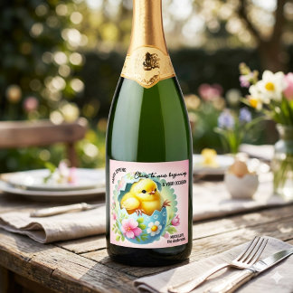 Étiquettes Pour Bouteilles De Vin Mousseux Joli poussin de printemps à l'aquarelle Nouveaux D