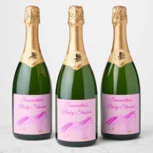 Étiquettes Pour Bouteilles De Vin Mousseux Joli rose bébé fille Unicorn Baby shower personnal