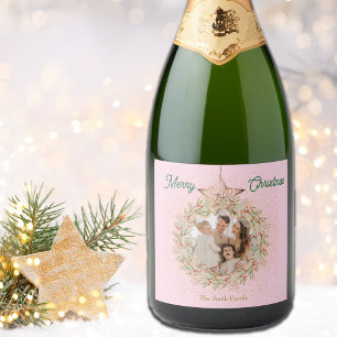 Étiquettes Pour Bouteilles De Vin Mousseux Joli rose étincelle de Noël Photo personnalisée