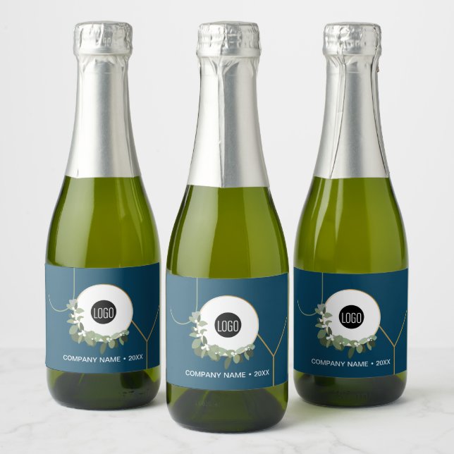 Étiquettes Pour Bouteilles De Vin Mousseux Joy Business Logo Happy Holidays Blue (Bouteilles)